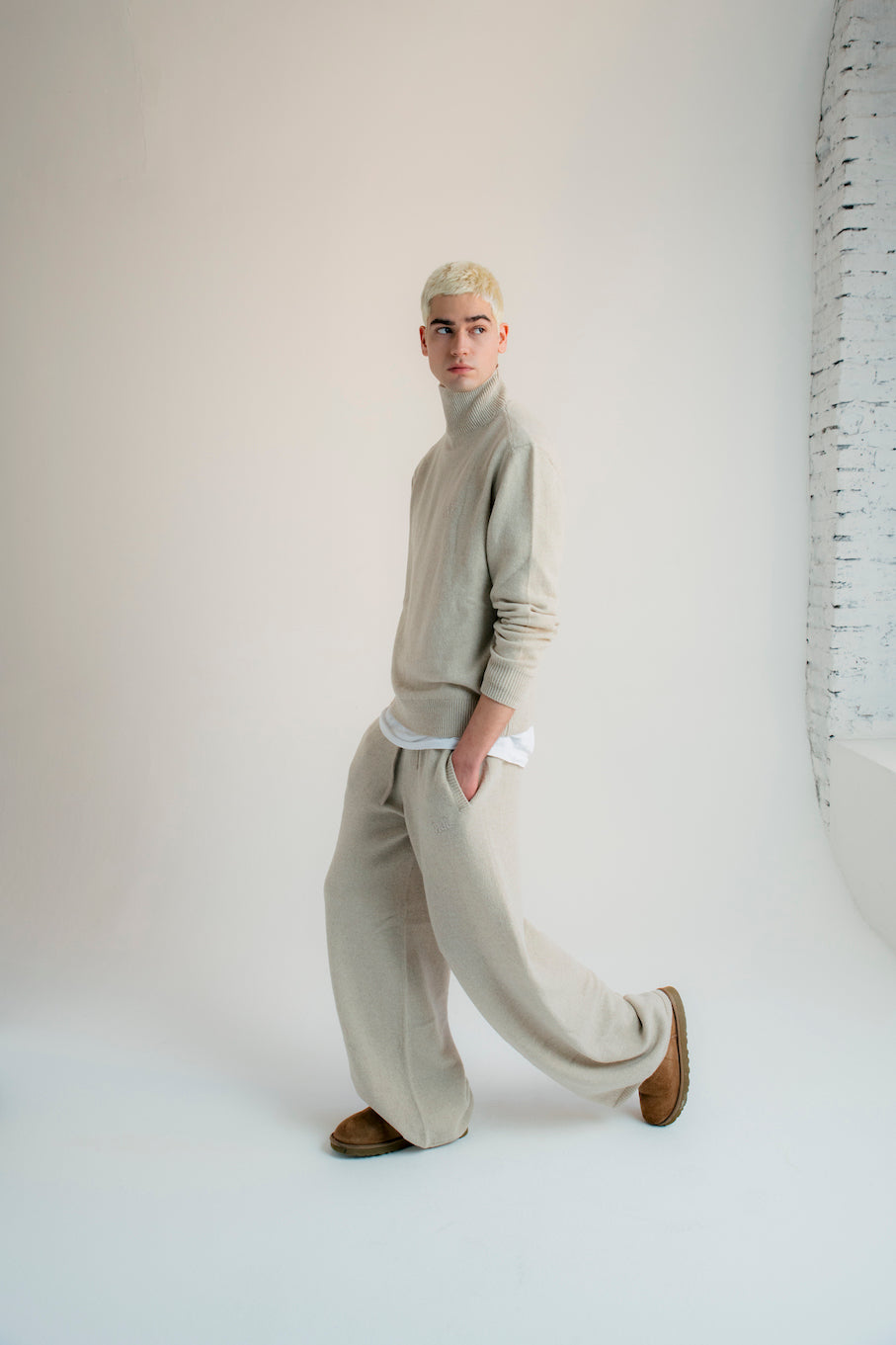 PANTALONI LUNGHI "NAT" IN MAGLIA CREMA