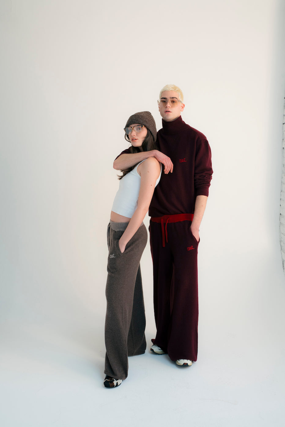 PANTALONI LUNGHI "NAT" IN MAGLIA TAUPÈ