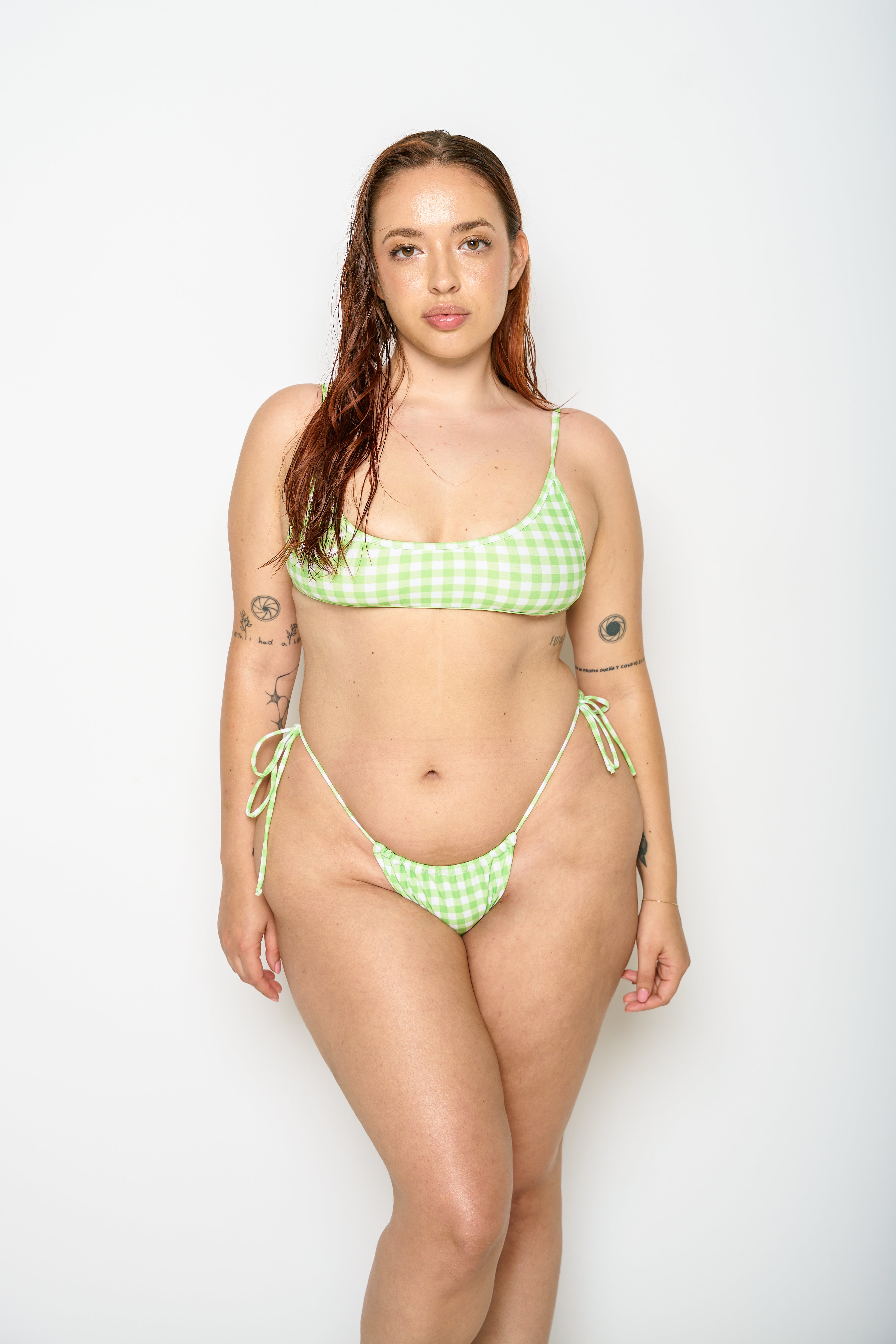 Not After Ten GREEN AND WHITE GINGHAM BRALETTE BIKINI TOP